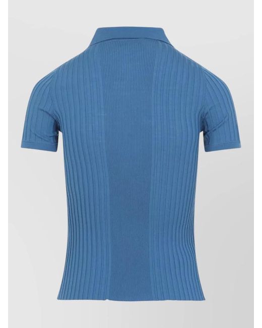Miu Miu Blue Wool Ribbed Slim-Fit Polo Top