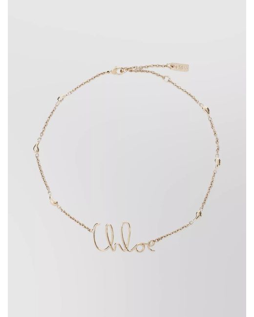 Chloé White Brass Logo-Plaque Necklace