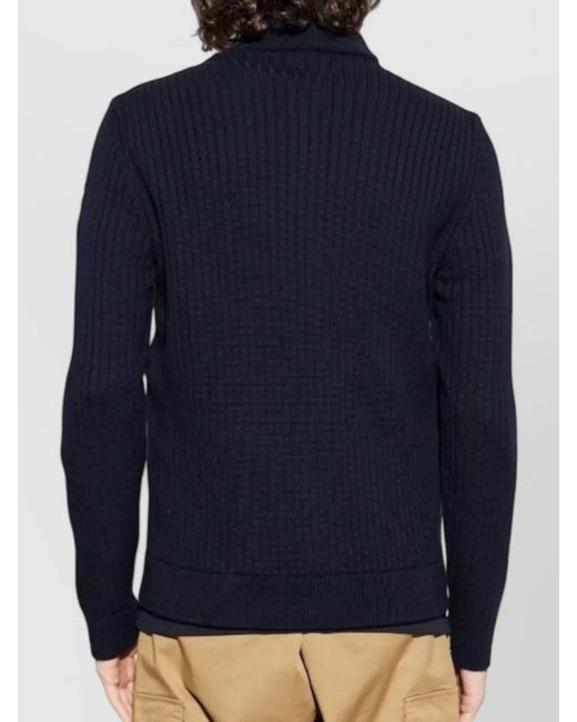 Moncler Blue Cardigan Quilted Front And Ribbed Sleeves for men