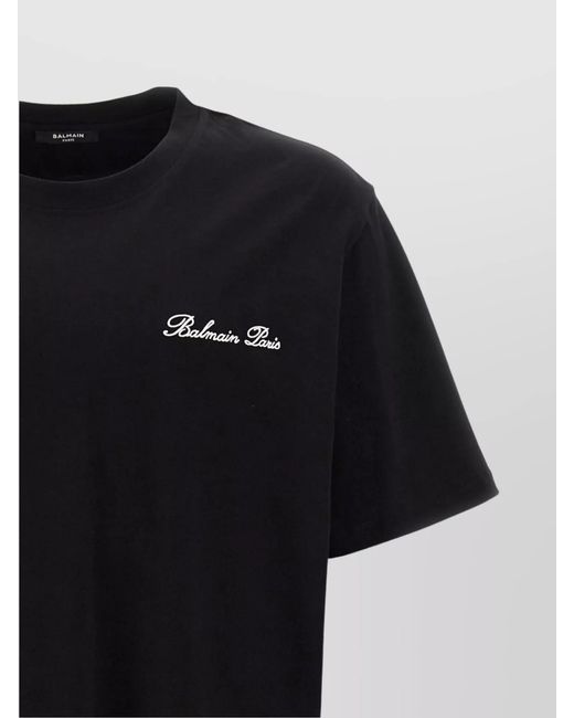 Balmain Black Cotton Logo-Embroidered Regular-Fit T-Shirt for men
