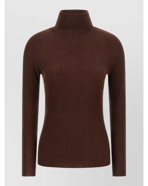 Fabiana Filippi Brown Long Sleeve Mock Neck Ribbed Sweater