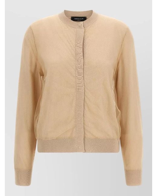 Fabiana Filippi Natural Tulle Knit Cardigan Long Sleeve Design