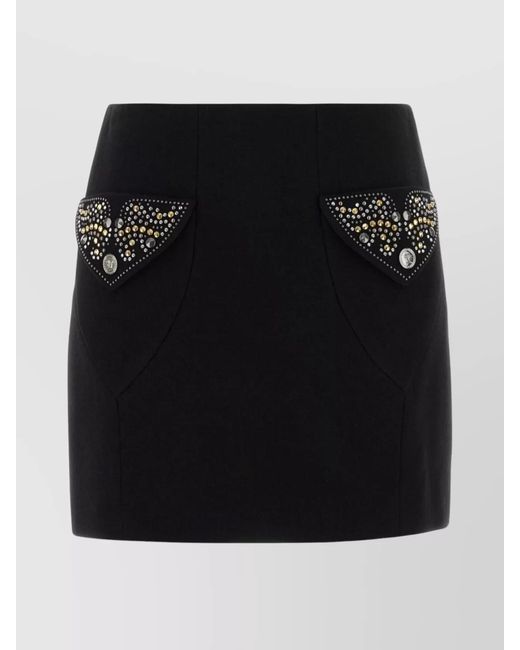 Versace Black Virgin Wool Studded Mini Skirt