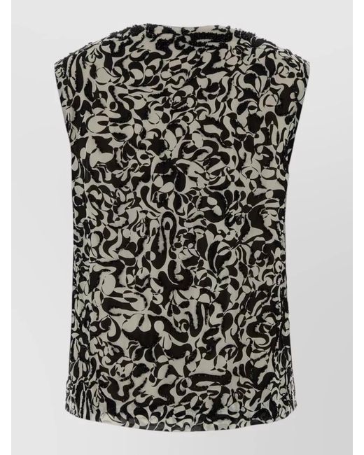 Dries Van Noten Black Crepe College Top Floral Trim Neckline