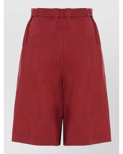 Max Mara Red Linen Wide-Leg Shorts