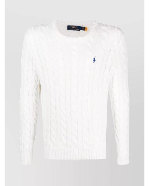 Polo Ralph Lauren White Cable-Knit Cotton Crew-Neck Sweater for men