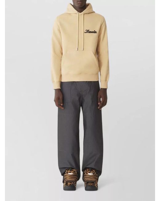 Lanvin Natural Hooded Crewneck Sweater Kangaroo Pocket Ribbed Hem for men