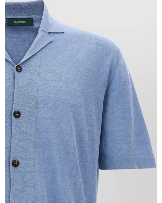 Zanone Blue Lightweight Short Sleeve Shirt Spread Collar for men