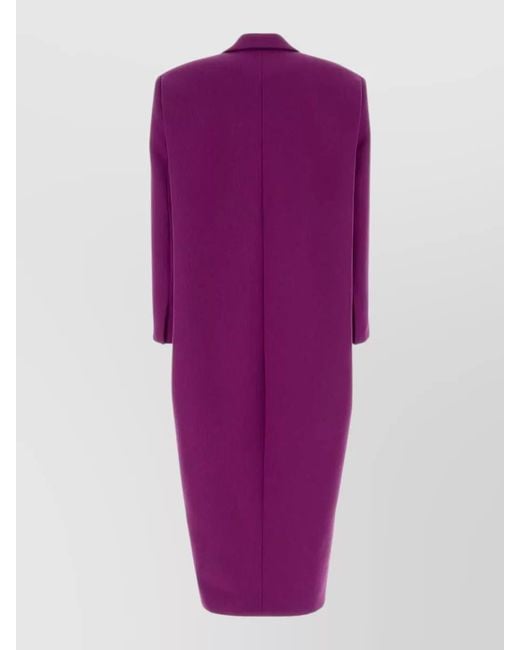 Balenciaga Purple Long Gabardine Coat Structured Lapel Neckline Pockets