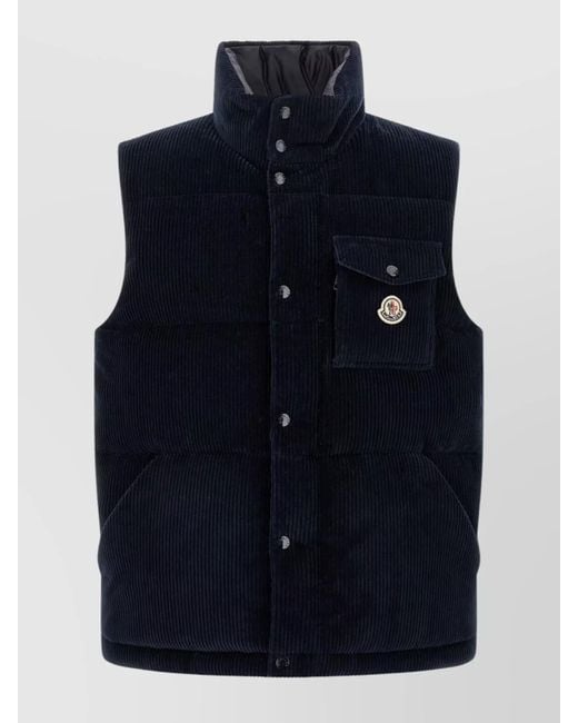 Moncler Blue Corduroy Vest With High Collar And Pocket for men