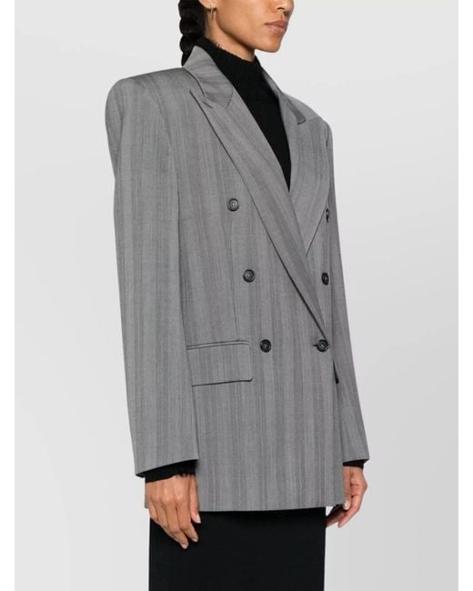 Sportmax Gray Wool Herringbone Double-Breasted Blazer