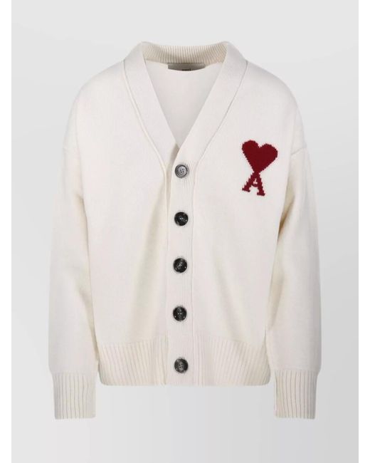 AMI Natural Merino Wool V-Neck Cardigan