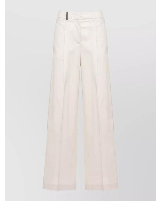 Peserico White Straight Leg Cotton Trousers Side Light Detail