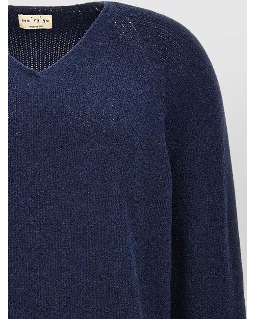 Ma'ry'ya Blue V Neck Fine Knit Long Sleeve Sweater for men