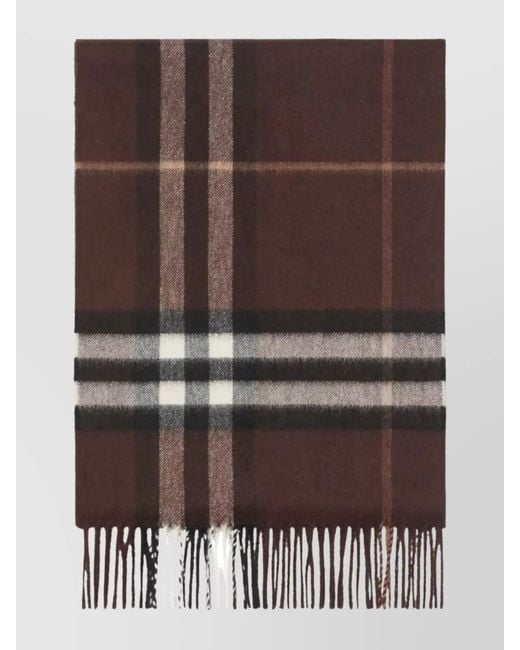 Burberry Brown Oversized Cashmere Scarf Check Pattern