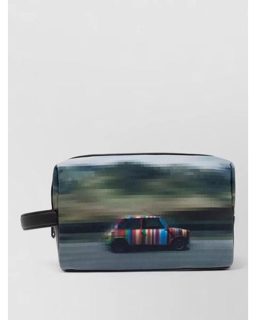 Paul Smith Blue Graphic Car Print Leather Handle Travel Bag for men