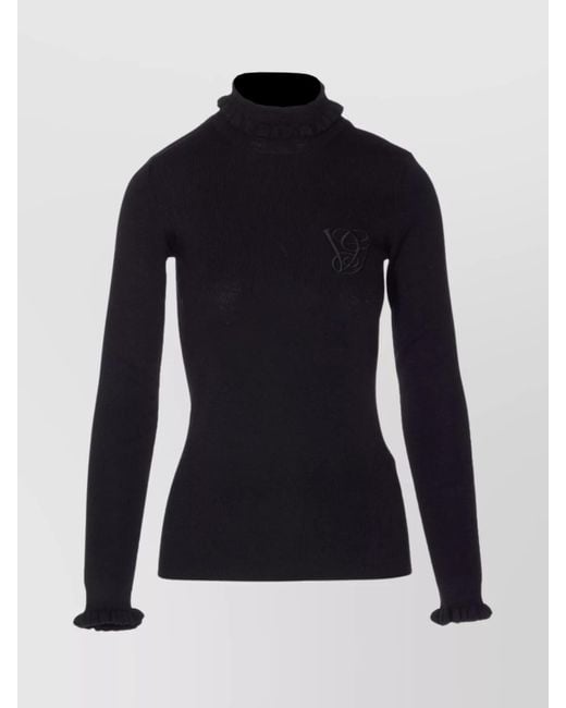 Valentino Garavani Blue Fitted Turtleneck Sweater Ruffled Profiles