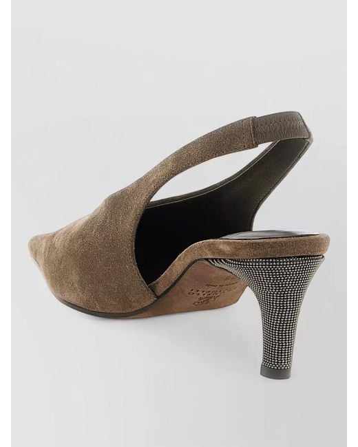 Brunello Cucinelli Metallic Suede Asymmetric Slingback Mules