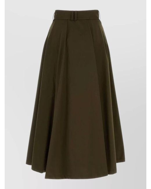Burberry Green Cotton High-Rise Wrap Midi A-Line Skirt