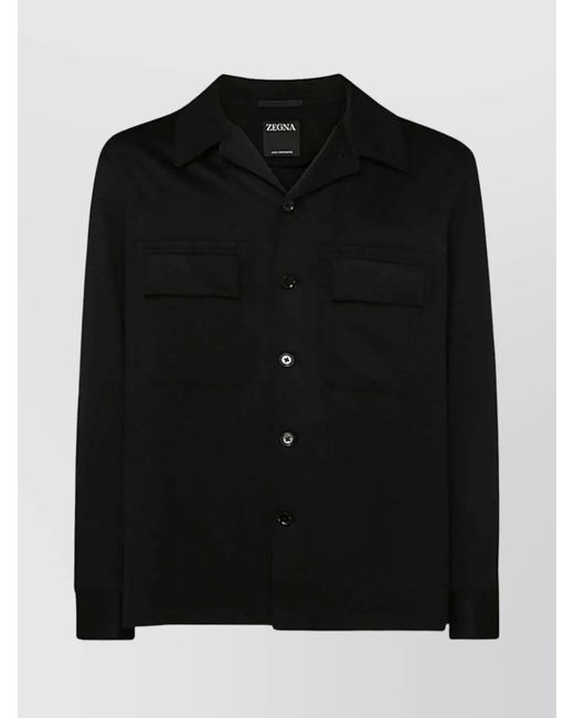 Zegna Black Casual Jacket With Long Sleeves And Collared for men