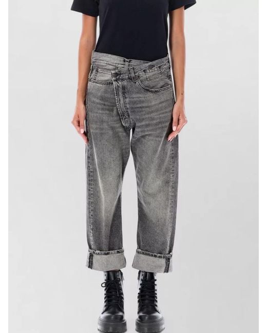 R13 Gray Denim Relaxed-Fit Cropped Crossover Jeans