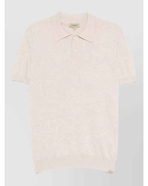 Woolrich Natural Knit Polo Shirt Short Sleeves Ribbed Finishes for men