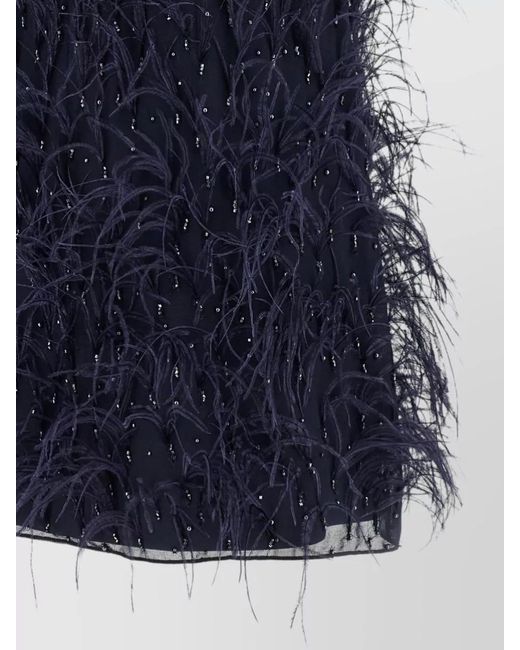 Pinko Blue Feather-Embellished Sleeveless Mini Dress