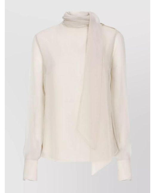 Brunello Cucinelli White Silk Blouse With Diamond Cut Brass