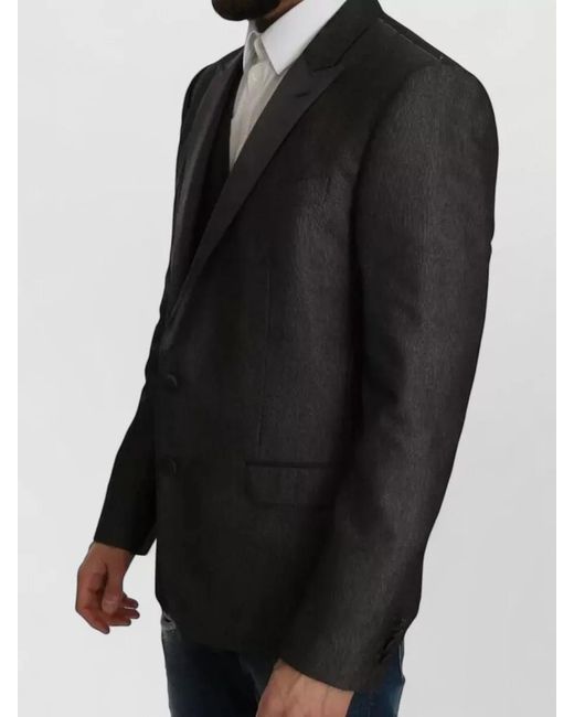 Dolce & Gabbana Black Wool Silk Slim-Fit Suit Blazer for men