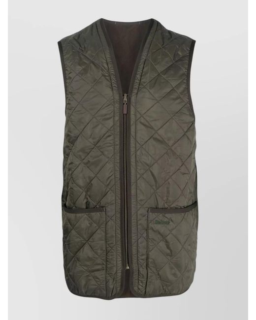 Barbour Green Quilted Sleeveless V-Neck Waistcoat Zip for men