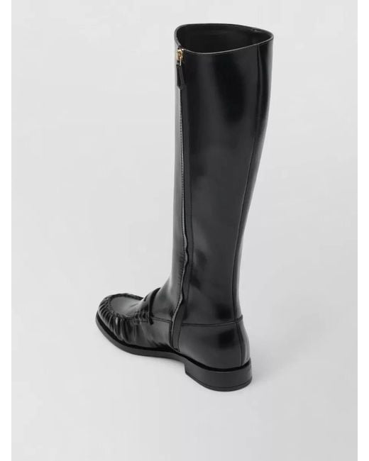 Prada Black Knee High Boots Round Toe Smooth Finish