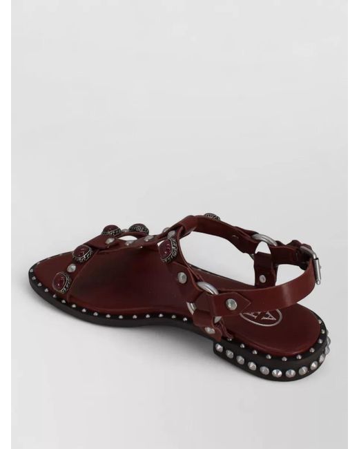 Ash Brown Podium Leather Ankle Strap Studded Sandals