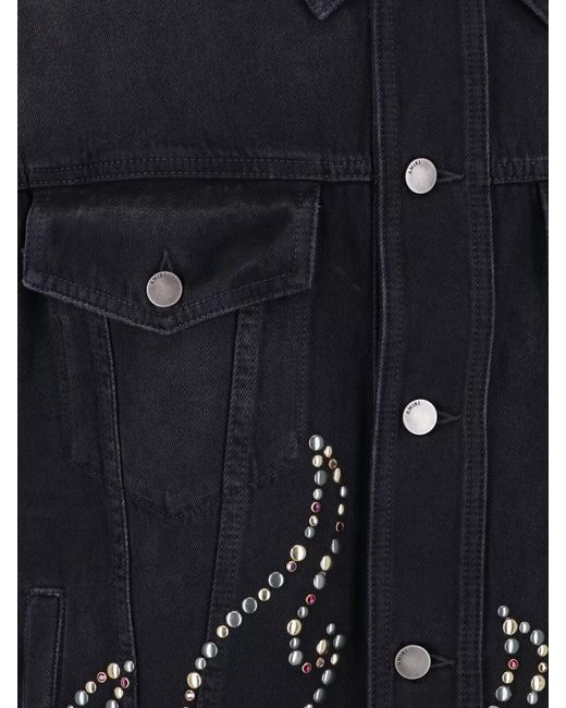 Amiri Black Denim Shirt Studded Chest Pockets Stitching for men