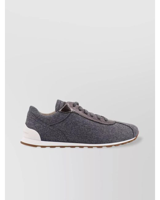 Brunello Cucinelli Blue Low-Top Wool Flannel Sneakers Leather Profiles
