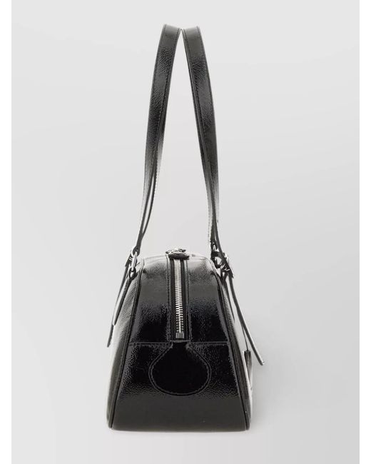 Courreges Black Medium Varnished Leather Shoulder Bag
