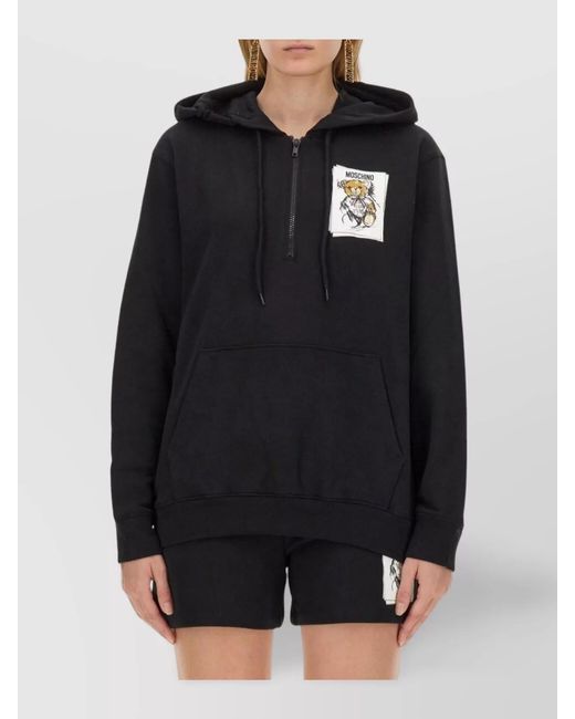 Moschino Black Logo Print Cotton Hoodie