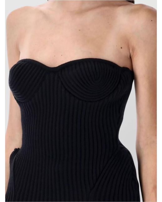 Jean Paul Gaultier Black Wool-Blend Ribbed Strapless Bustier Top