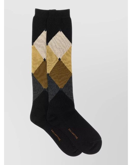 Ballantyne Black Ribbed Argyle Knee Socks