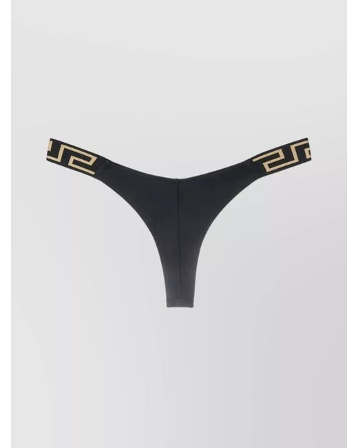 Versace Black Greca Elastic Waistband Border Bikini Bottoms