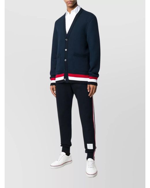 Thom Browne Blue Cotton Tapered Cropped Track Pants for men