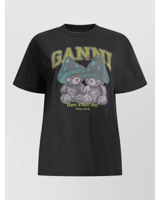 Ganni Black Organic Cotton Crew-Neck T-Shirt