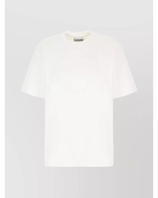 Ganni White Cotton Ribbed Crew-Neck Loose-Fit T-Shirt