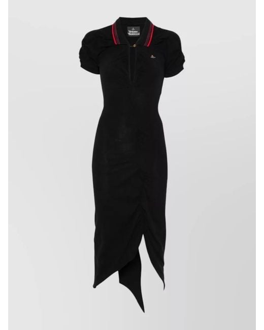 Vivienne Westwood Black Cotton V-Neck Asymmetric Ruffled Midi Dress