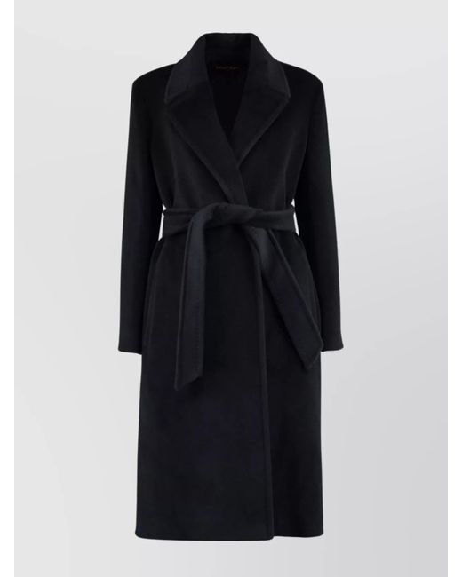 Max Mara Black Virgin Wool Coat With Coordinated Waist Belt