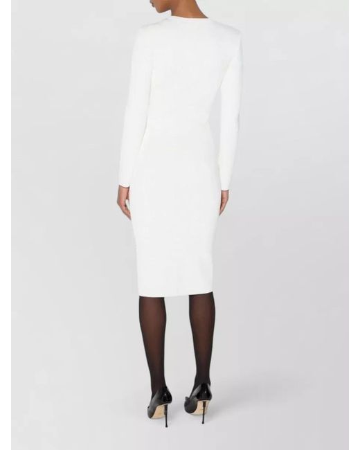Elisabetta Franchi White Crew Neck Slim Knit Zip Dress