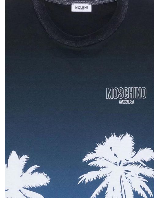 Moschino Blue Crew Neck Beachwear Top Graphic Print for men