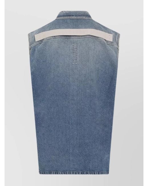 Rick Owens Blue Cotton Sleeveless Shirt Jacket for men