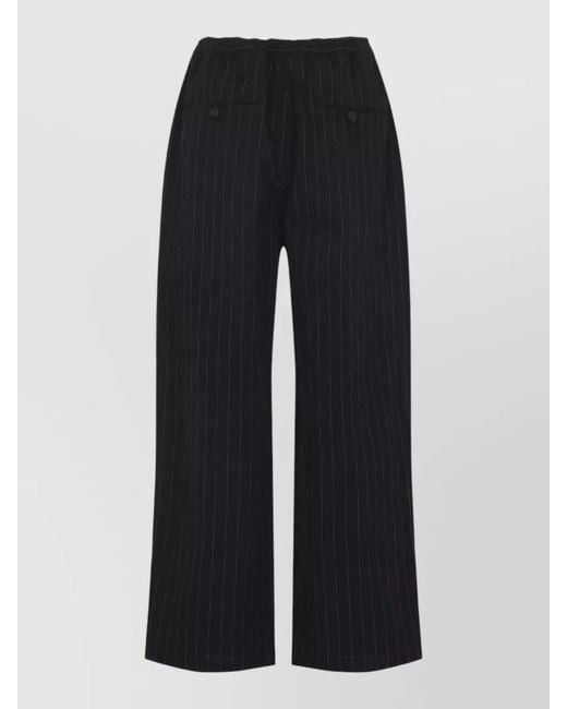 Studio Nicholson Black Pinstriped Relaxed-Fit Wide-Leg Trousers for men