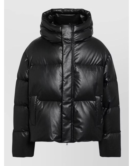 MM6 by Maison Margiela Black Hooded Padded Jacket Quilted Texture Pockets for men