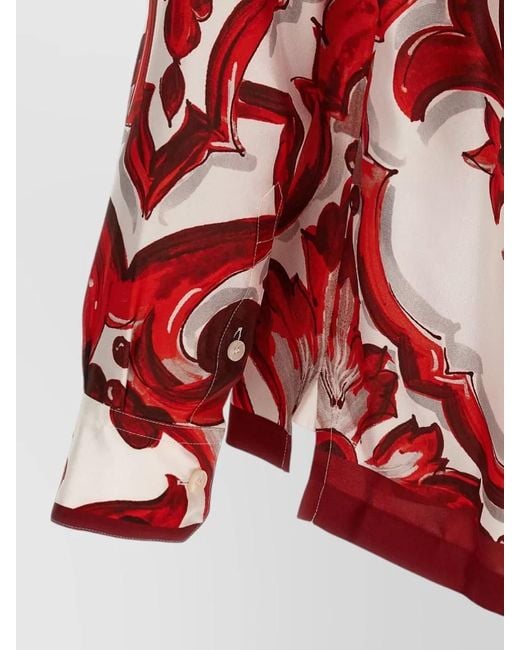 Dolce & Gabbana Red Vanity Shirt Relaxed Fit Floral Contrast for men